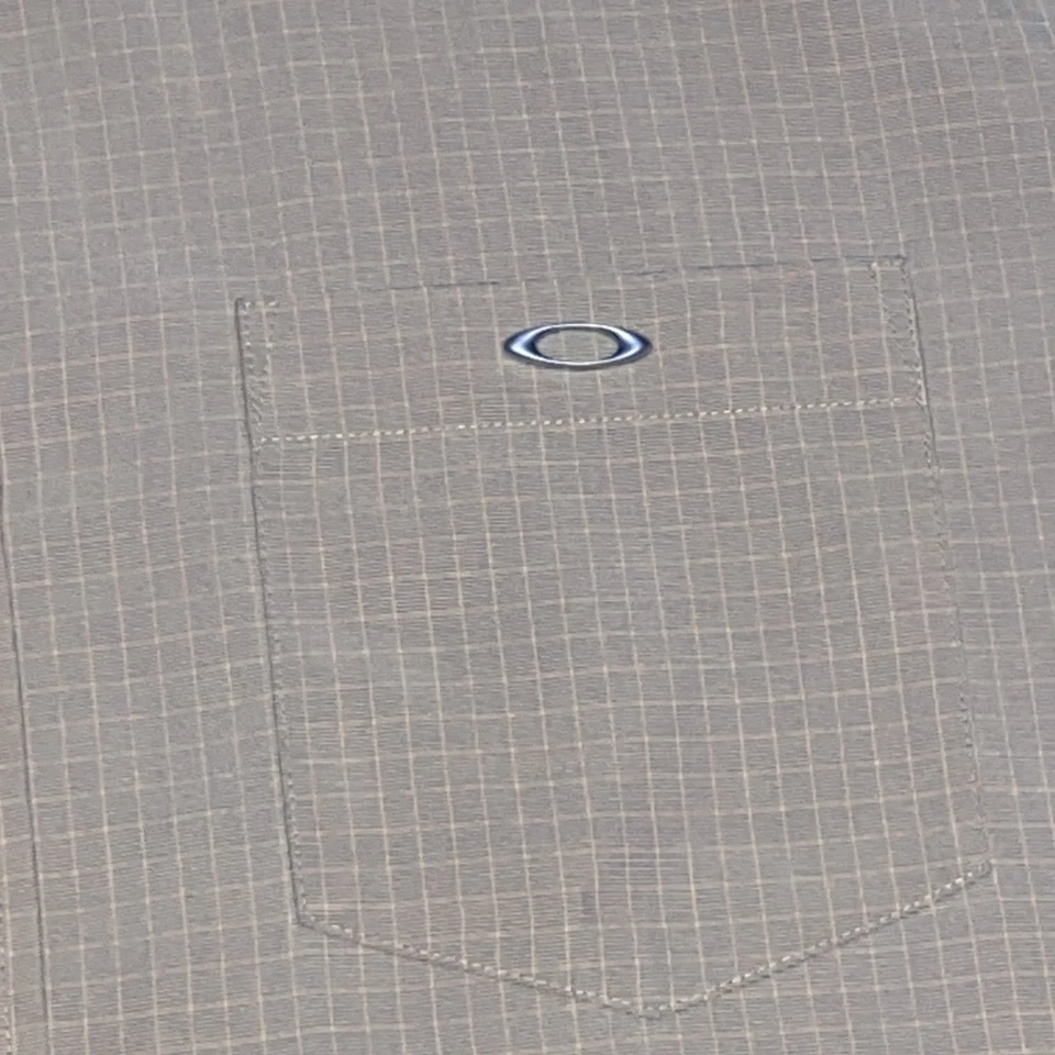 Vintage Oakley Tan Sand Plaid Button Up Plaid Short Sleeve Tech Camp Shirt - Image 3 of 4