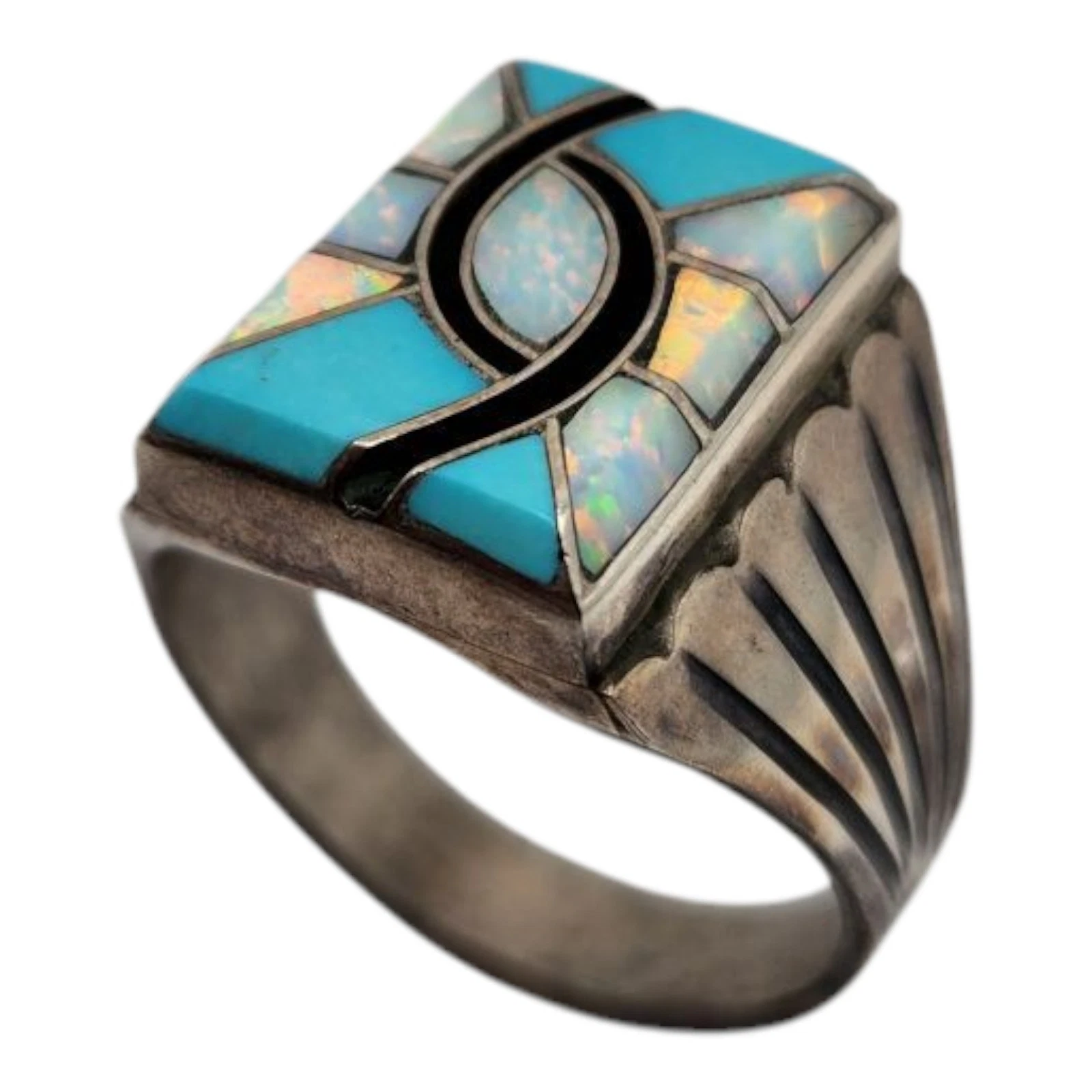 NORMAN LEE Vintage Native American Navajo Turquoise Sterling Ring Size 12.25