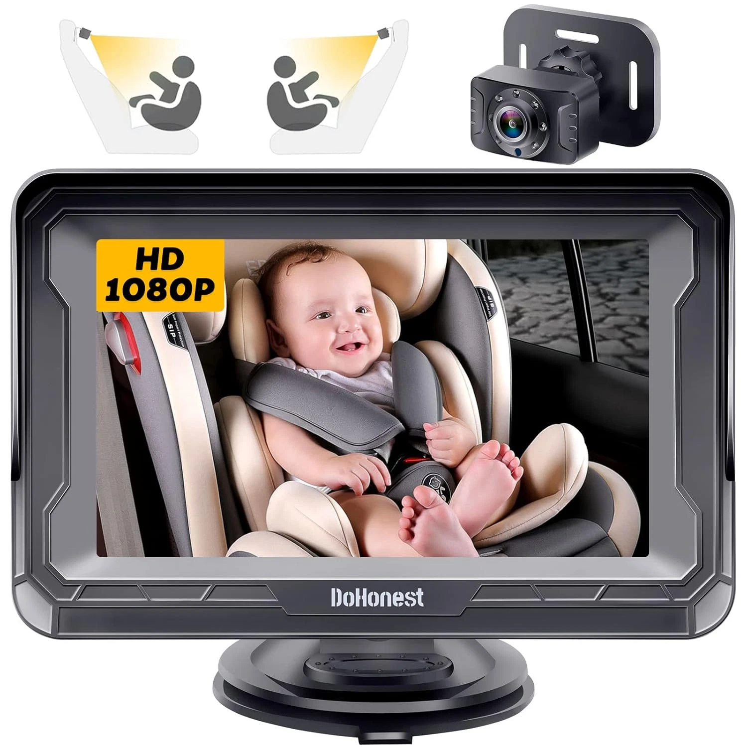 Baby Car Camera HD 1080P - Rear-Facing Car Baby Monitor with Night Vision, Adjus