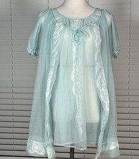 Blue Chiffon PEIGNOIR Set 1950s Nightgown  Robe Size Large