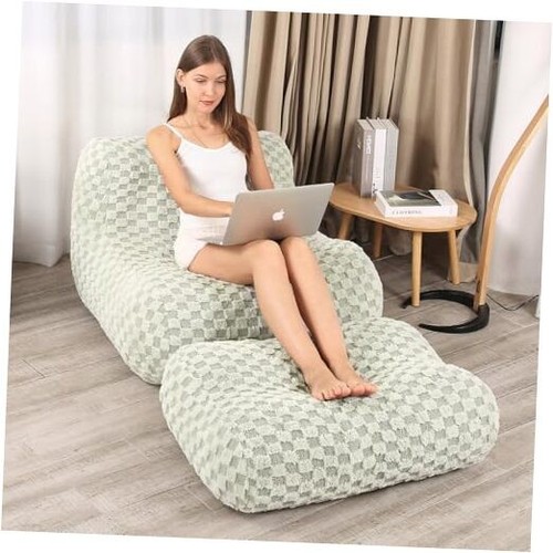 Bean Bag Chair with Footstool, Comfy Reading Sofa Chair for Adults, Modern