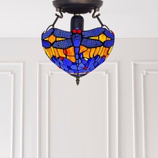 10" Tiffany Multicolour Ceiling Light Handmade Stained Glass Shade UK