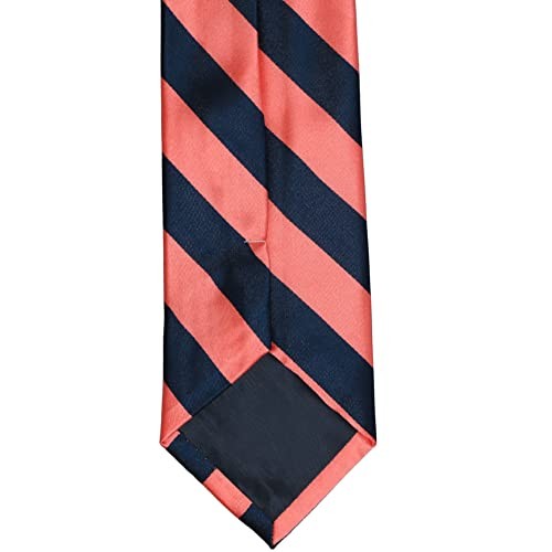 Men's Striped Tie Standard Length Bright Coral and Navy Blue - Picture 4 of 7