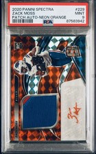 2020 Spectra Zack Moss Patch Auto Neon Orange /15 PSA 9