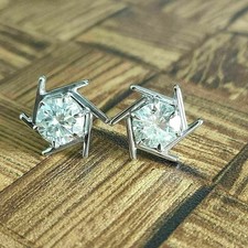 2 Ct Round Cut Lab-Created Diamond Solitaire Stud Earrings 14K White Gold Plated