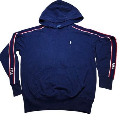 Polo Ralph Lauren Mens Navy Hoodie Red/White/Blue Stripes Down