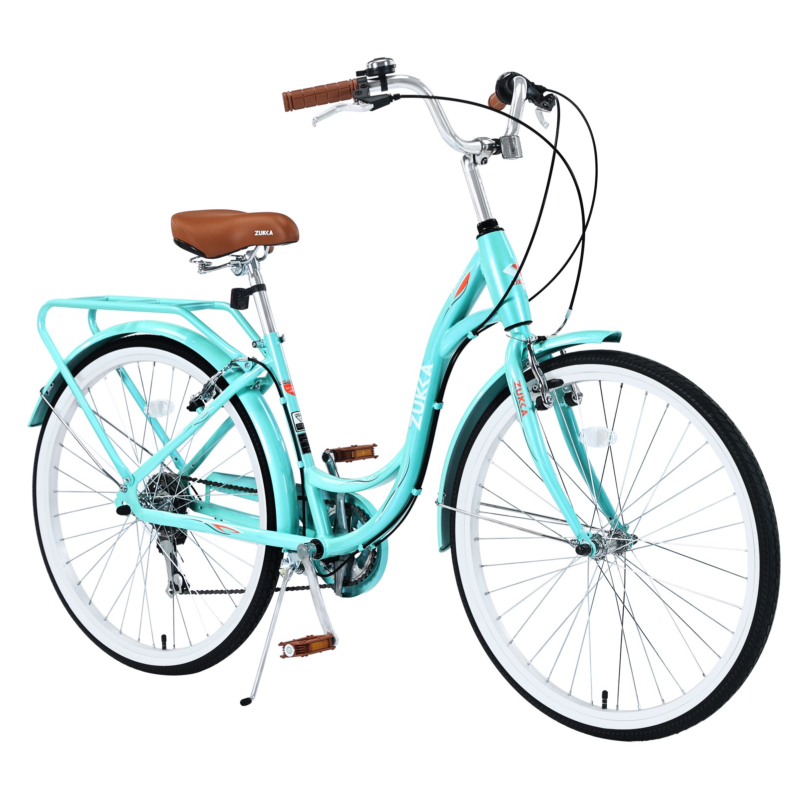 26 Inch Ladies Bicycle 7 Speed, Steel Frame Bike w/Front and Rear V brakes Green