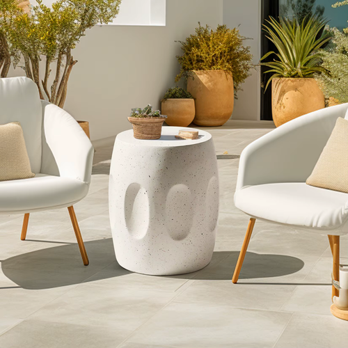 Unique Lightweight Concrete Side Table Decorative Garden Stool Faux Terrazzo Acc - Picture 4 of 13