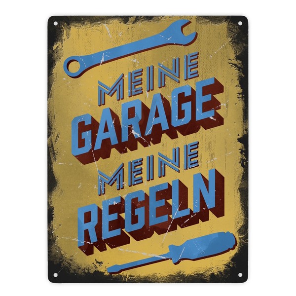 Meine Garage Meine Regeln Metallschild XXL In 28X38 Cm Im Used-Look-image