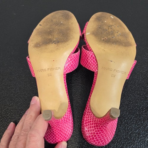 Marc Fisher MF Queta Pink Heeled Slip-on Sandals Snake Embossed 6M Barbiecore - Picture 10 of 11