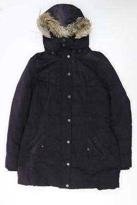 FatFace Damen schwarz Kunstfell Kapuze Parka Mantel Größe 14