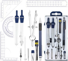 13 Pcs Geometry Set for Students Math Protractor Compass with Rulers Mechanical