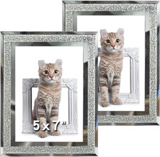 5X7 Glass Picture Frame Sparkle Mirror Edge Photo Frame for Tabletop Set of 2