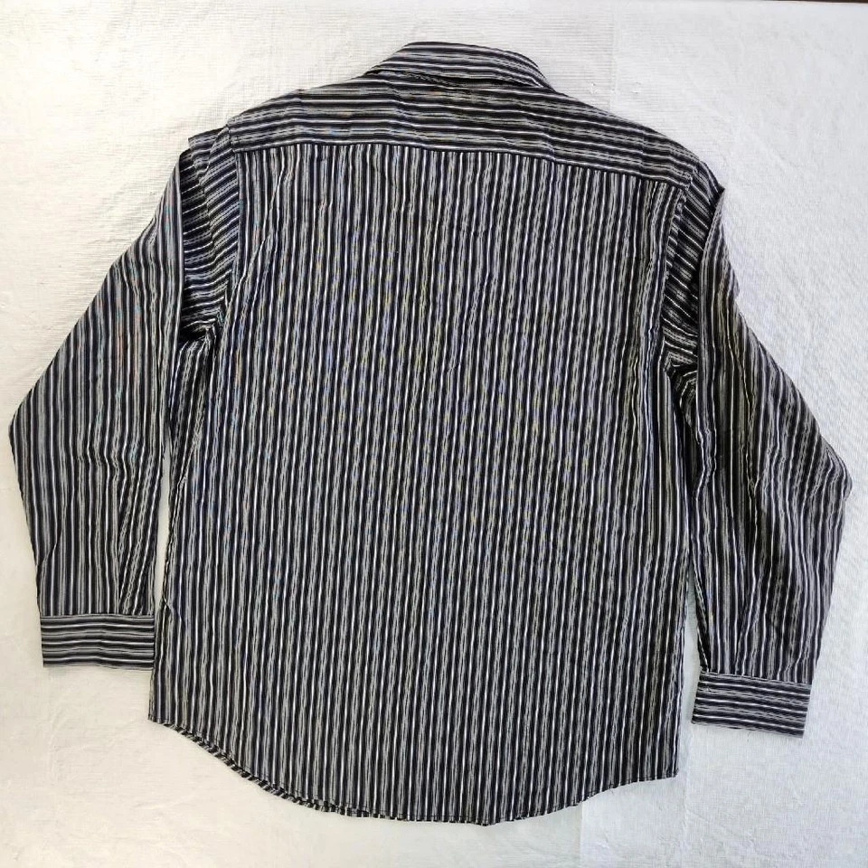 Structure Premium Woven Black Striped Button Up Long Sleeve Shirt Size XL 44-46 - Image 2 of 4