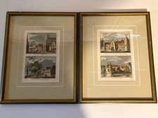 Pair Framed Antique Colored Engravings Prints Netherlands 1729 Enkhuizen Ryswyk