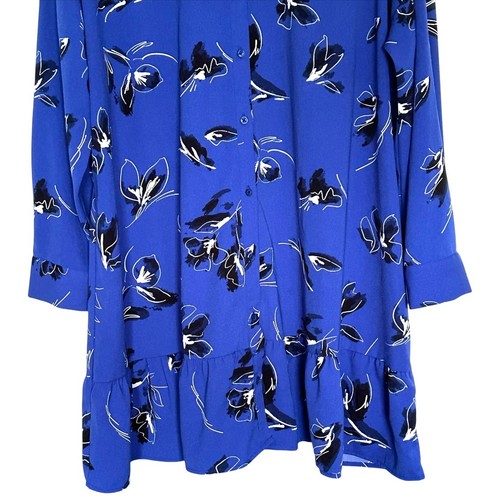 Nine West Shirt Dress Women's XXL Blue Floral Ruffle Hem Long Sleeve Button Down - Picture 5 of 10