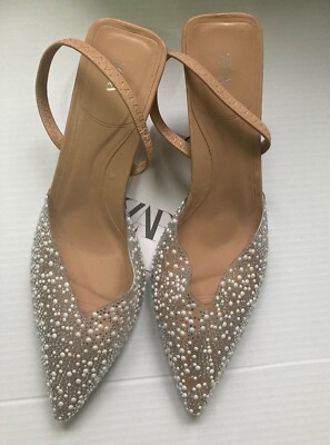 Zara High Heel slingback shoes with faux pearls UK Sizes available