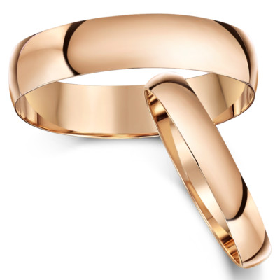 Eheringe 9 kt Rotgold His & Hers 3 & 5 mm/4 & 6 mm D-Form Ehering Bänder