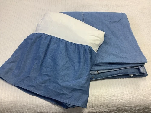 American Pacific Queen Blue Denim Duvet Cover & Bed Skirt