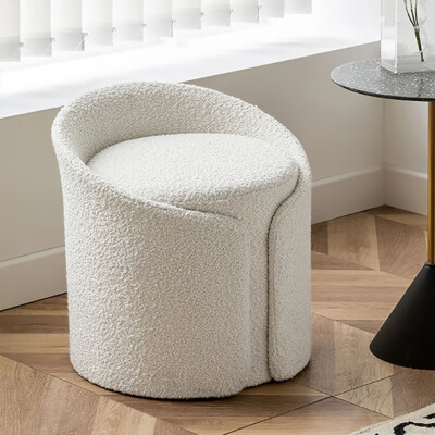 White Dressing Table Stool Teddy Fleece Makeup Vanity Chair Padded Low Back  Seat UK