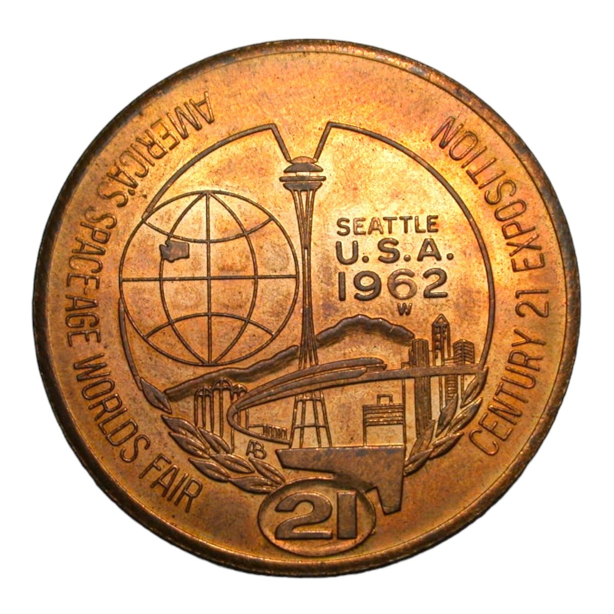 Seattle USA 1962 Americas Space Age Worlds Fair One Dollar Medal