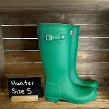 New NWOB Kids Hunter Original Green Outdoor Waterproof Rain Boots Size 5/6 Y