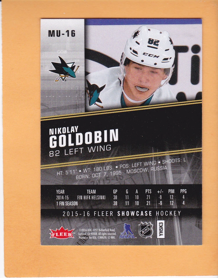 NIKOLAY GOLDOBIN #MU-16 2015 16 FLEER SHOWCASE METAL UNIVERSE SHARKS NM-MT - Image 2 of 2
