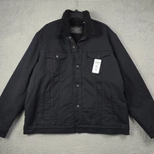 Levis Sherpa Trucker Jacket Mens 2XL XXL BLACK OUTDOOR Button Up Lined NWT