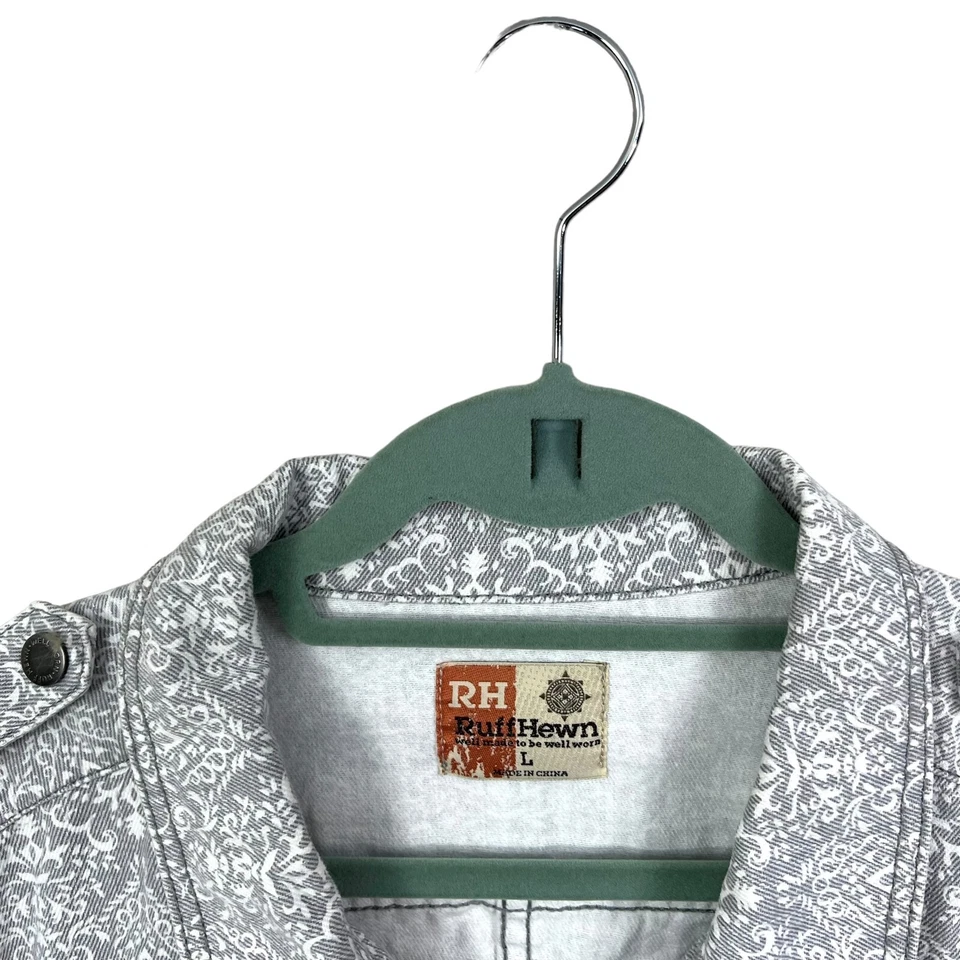 RuffHewn Womens Floral Denim Jean Jacket CollaredAsymmetric Zipper Pockets Sz L - Image 3 of 4