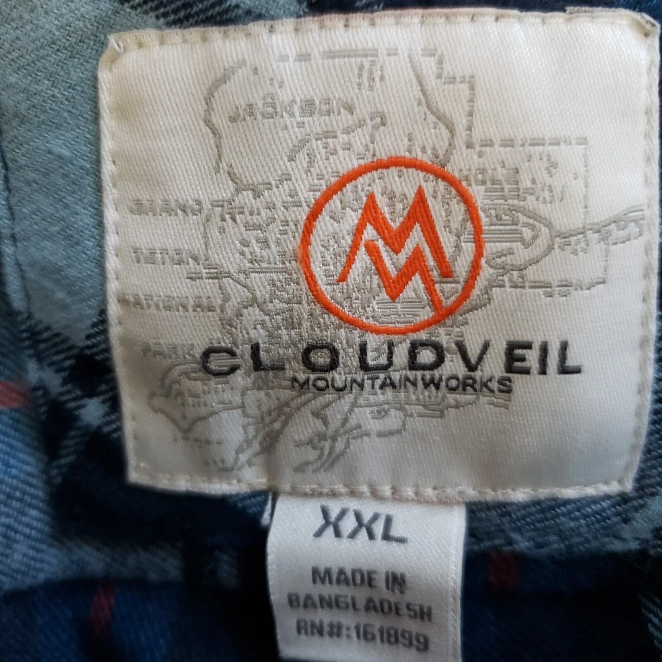 Cloudveil Button Down Flannel Shirt Mens XXL Blue Plaid L/S Pocket 2XL - Image 2 of 4