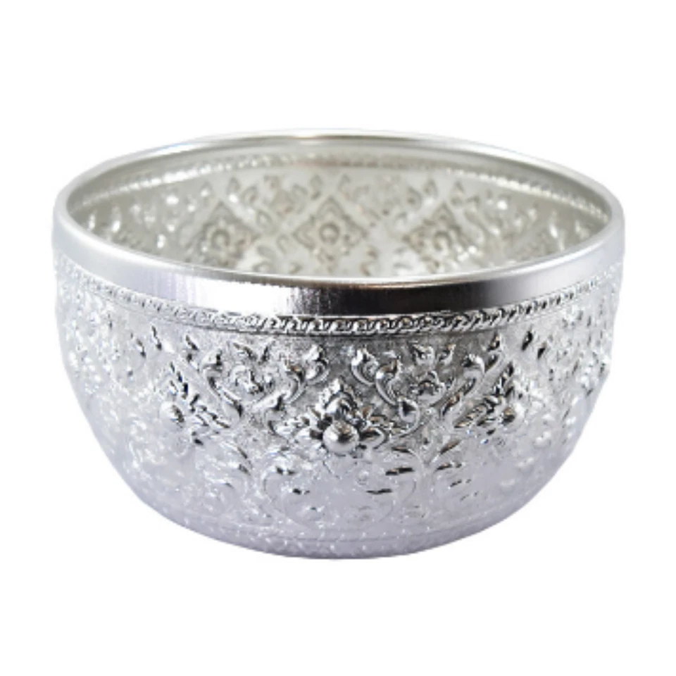 Thai patterned bowl, Aluminum, size 24 cm., silver color, Thai patterned bowl - Image 4 of 4