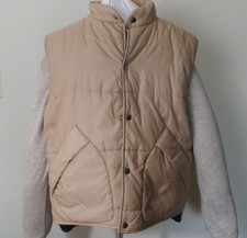 Vintage 80s Puffer Vest Button Up Khaki Navy Two Tone VTG 1980s L Retro Campus