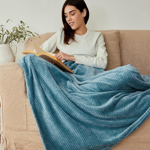 Extra Large Fleece Throw Blanket 50x70 Inches Slate Blue Soft Warm Cozy - Picture 3 of 8