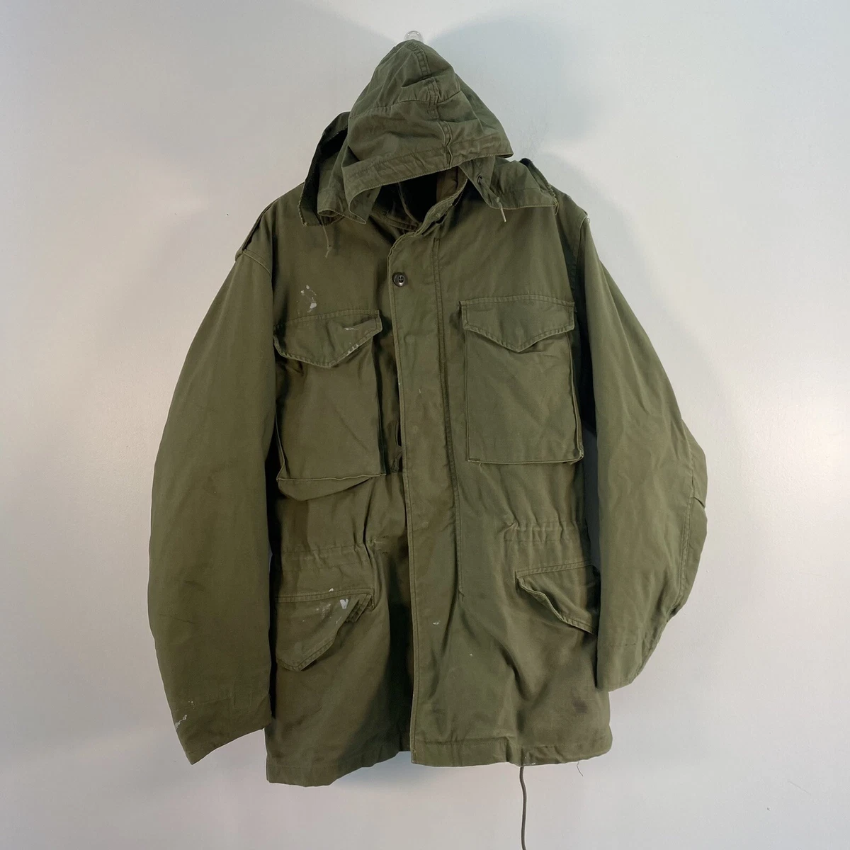 VTG US Army 615-546-8771 Olive Green Cold Weather Jacket w/Hood 