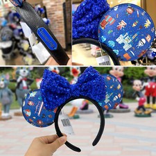 Chibi Loungefly Disney Park Blue Sequin Bow Mickey Mouse Minnie Ears Headband