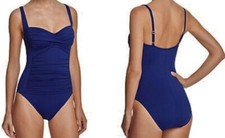 LA BLANCA Island Goddess Twist Ruched Ink BLUE 1pc Swim Suit NEW Womens Sz 4 6