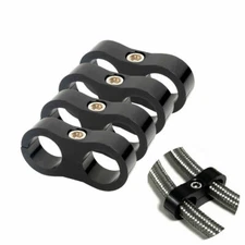 4Pcs 6AN Hose Separator Clamp For 3/8 Oil/Fuel Hose Line Black Aluminum Adapter