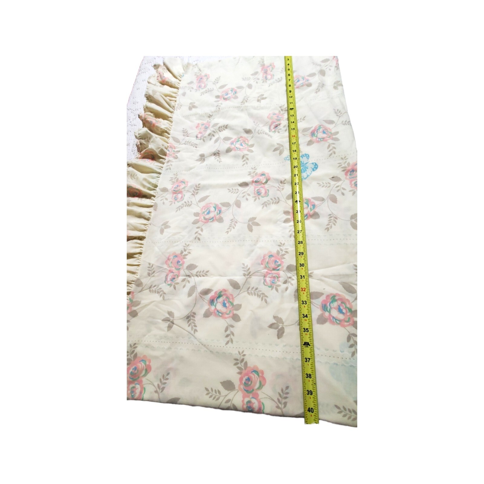 Vtg Wamsutta Superlin Double Flat Sheet And Pillowcase Butterfly Floral Ruffled