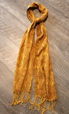 Oblong Rectangle Accent Scarf 14x90" Paisley Floral Rust Gold Olive Fringe Retro