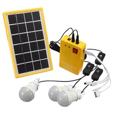 USB Solar Power Panel Generator Kit 5V Charger Home System 3 LED Bulbs Light
