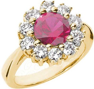 18k Yellow Gold Ring 2.50 ct Round Ruby w/ 1.20 carat round Diamonds Wedding