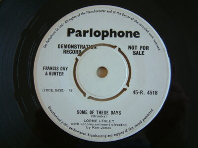 LORNE LESLEY / SOME OF THESE DAYS / UK PARLOPHONE DEMO /VG+ / V. RARE POPCORN 45