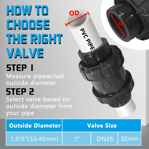 PVC Spring Ture Union Check Valve, 1" Slip, Sch80 Socket for Water Pool Backflow - Picture 4 of 12