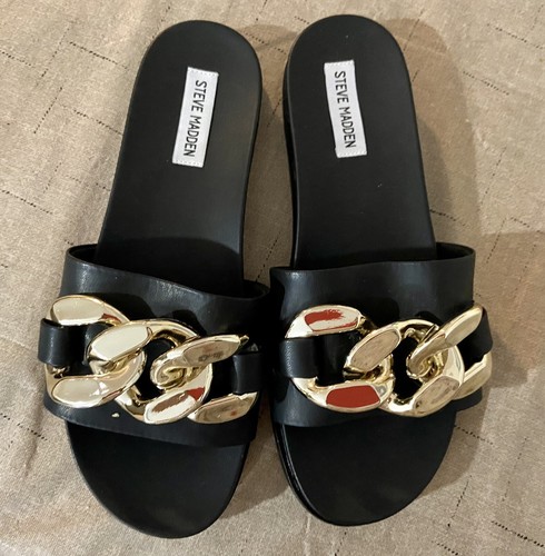 steve madden sandals slides chain detail black sz 10 great condition Pu  Vegan | eBay