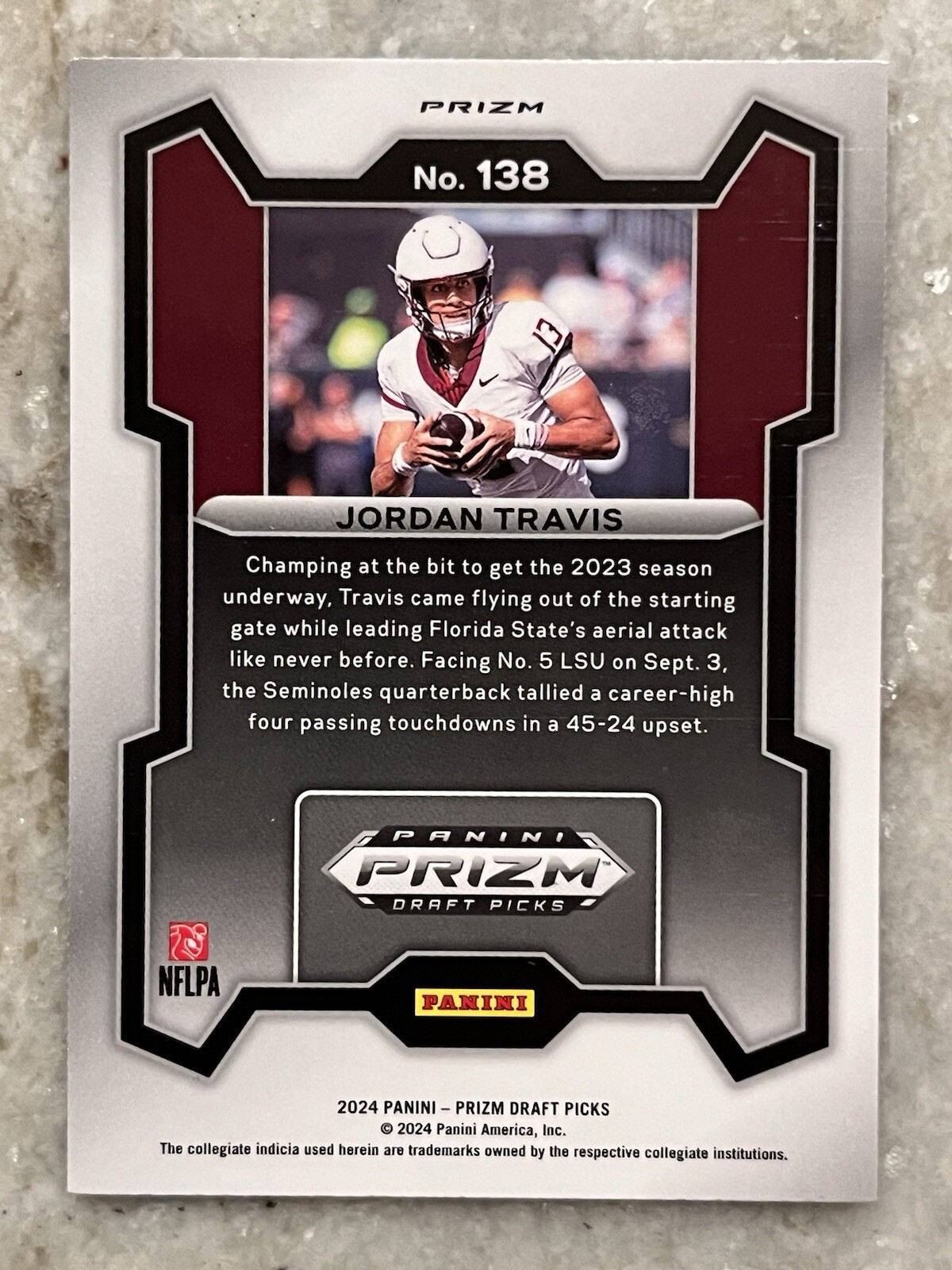 2024 Prizm Draft Jordan Travis Purple Wave Prizm RC Florida State Jets