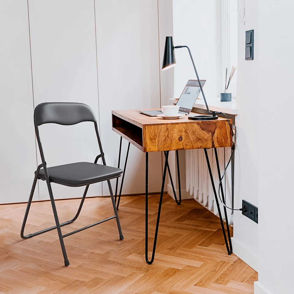 Set da 6 sedia pieghevole slim opaca in metallo sedie salvaspazio ufficio nero - Immagine 2 di 4