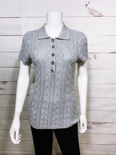 Michael Kors Womens Knit Sweater Size M Gray Buttons Short Sleeve