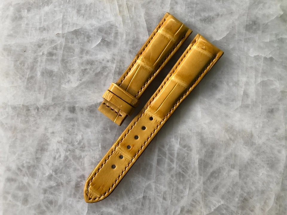 20mm/16mm Yellow Alligator Crocodile Print Leather Watch Strap Band - Image 2 of 4