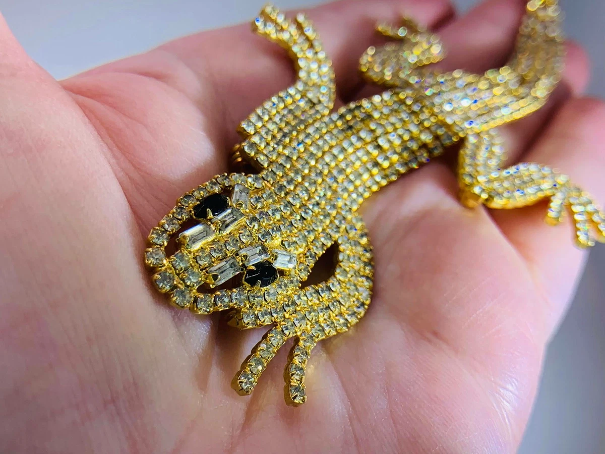 Lizard Gecko Pave Clear Crystals BUTLER & WILSON Vintage Gold Brooch V-5791*