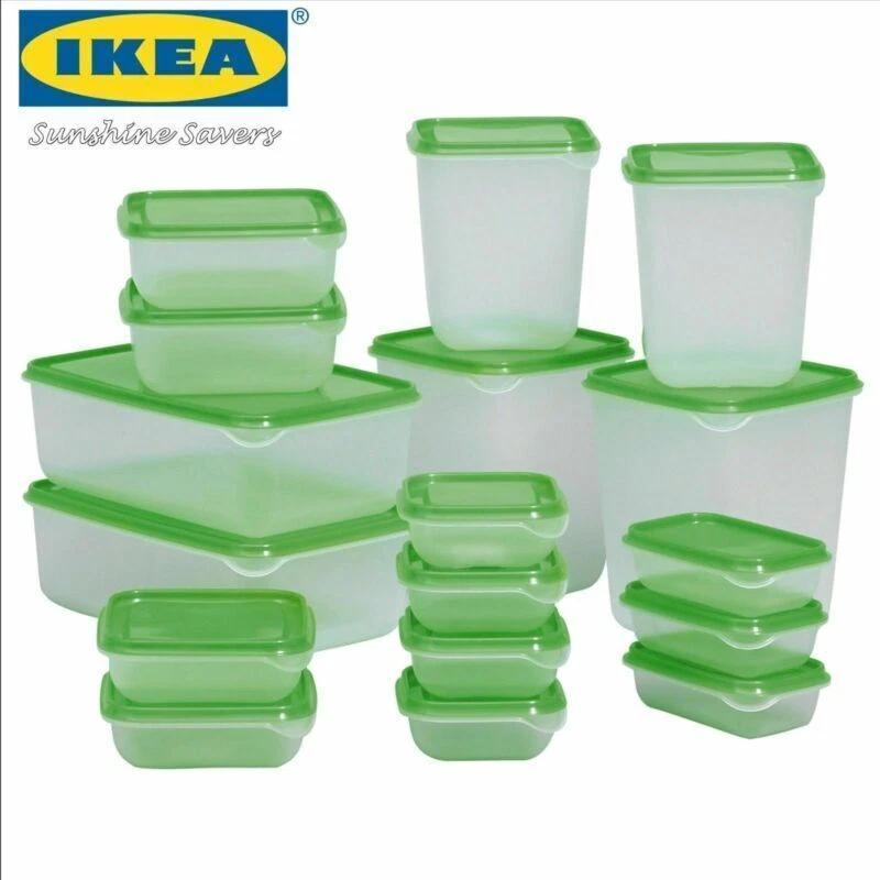 IKEA PRUTA PLASTIC FOOD CONTAINERS 17 PCS GREEN STORAGE BOX BOXES